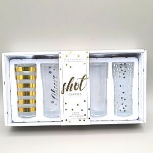 Let's Celebrate Shot Glasses in Silver & Gold  (Set of 4)  NWOT